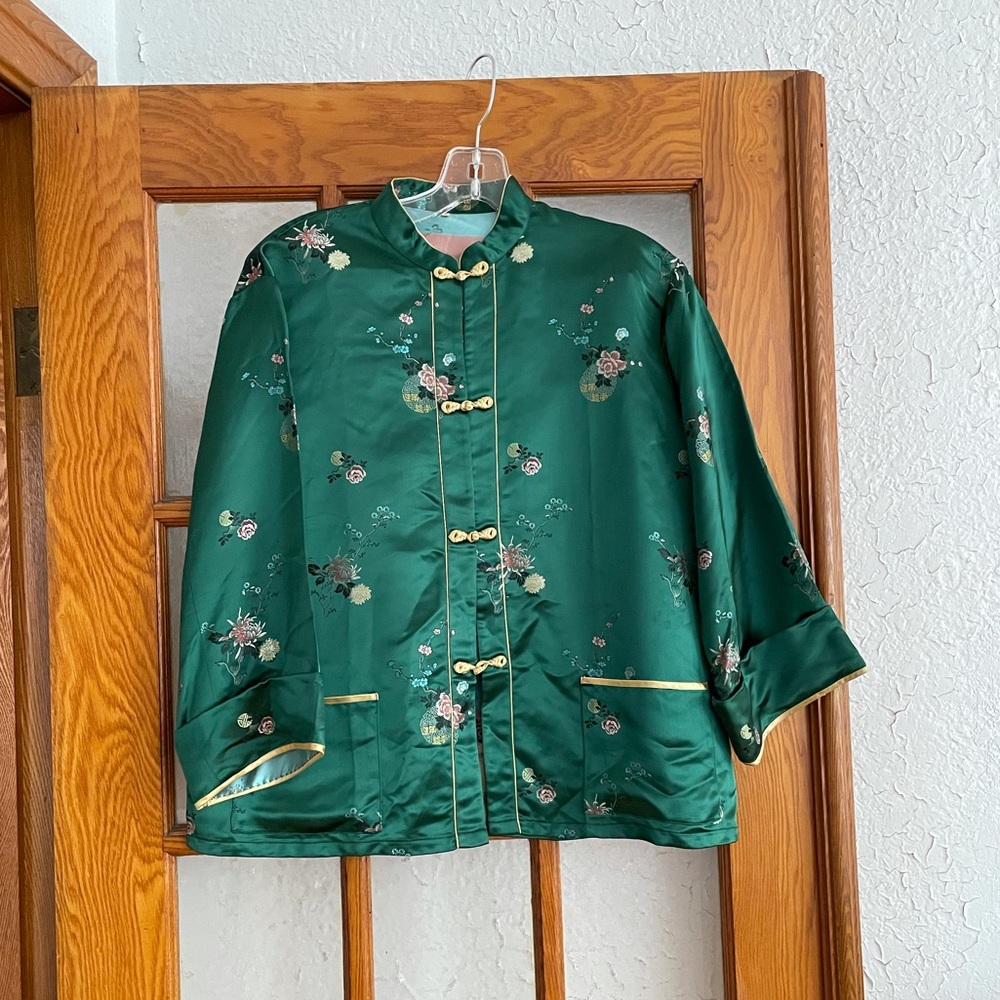 Chinese Style Satin Long Sleeve Shirt SZ 40